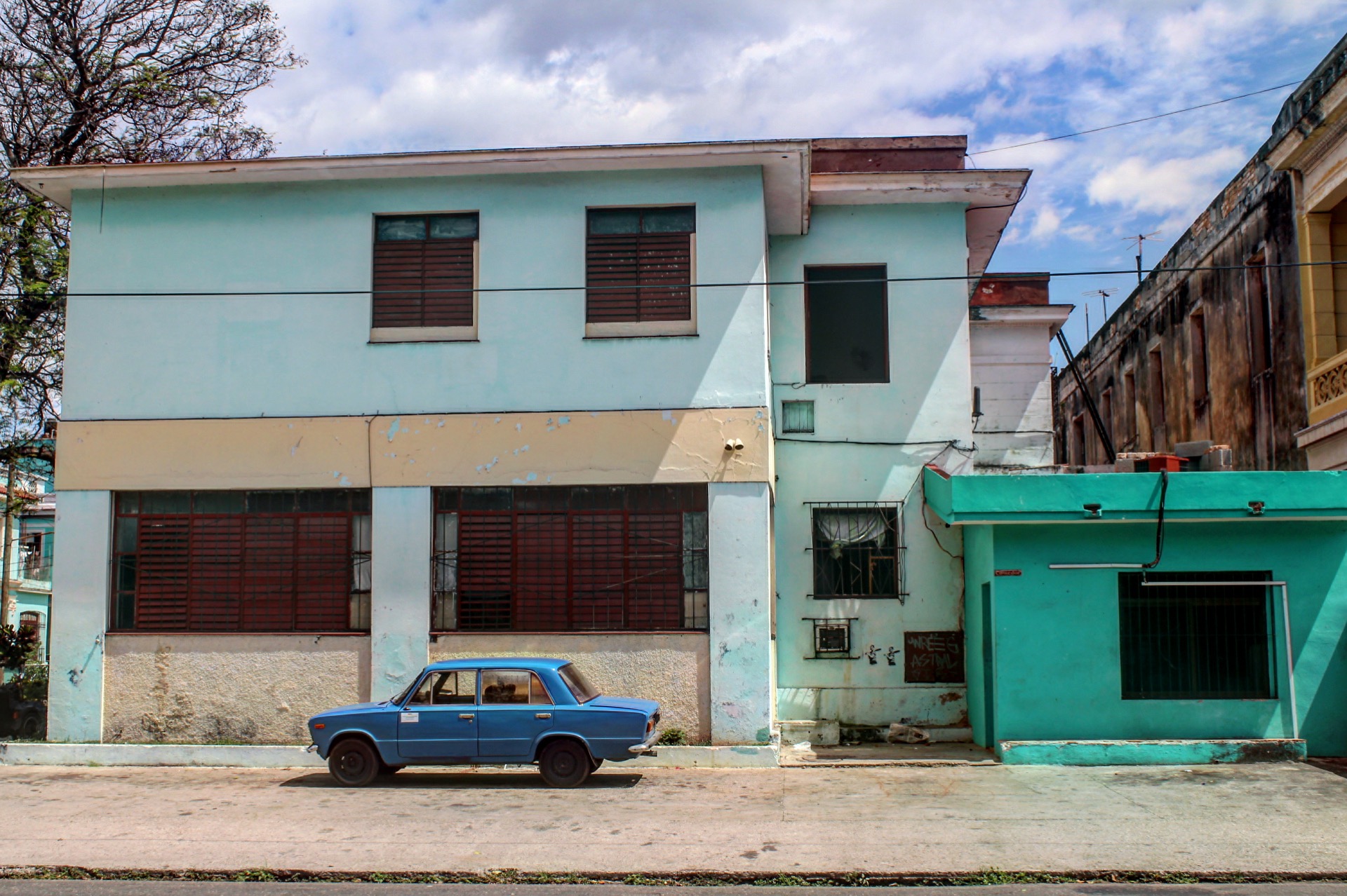 Havana Cuba, Car in Front of Building 2017