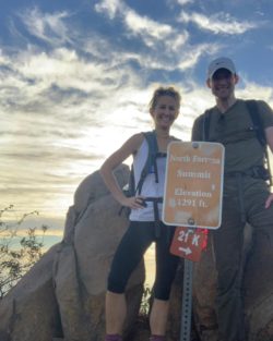 Larissa Bodniowycz and hiking buddy North Fortuna Summit, Mission Trails Five Peak Challenge, San Diego, California