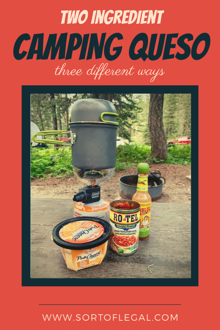 Car Camping Queso Easy Recipe - Red Background - At Campsite