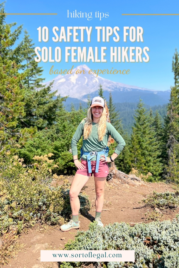 Larissa B hiking in Oregon with title Safety Tips for Solo Female Hikers
